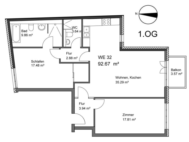 Richard Wagner Str. 11 - WE 32 - 92,67 m² Wfl, 1. Obergeschoss